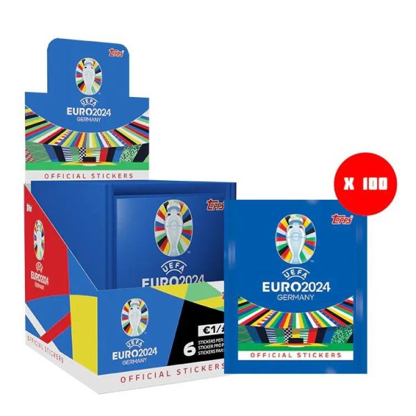 Topps - UEFA Germany Euro 2024 Αυτοκόλλητα Full Booster Display (100 Φακελάκια Σύνολο 600 Αυτοκόλλητα)