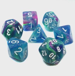 Σετ Ζάρια - 7 Dice Set Festive Polyhedral Waterlilly w/White