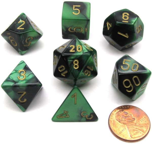 Σετ Ζάρια - 7 Dice Set Gemini Polyhedral Black-Green w/ Gold