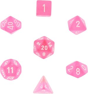 Chessex Frosted Polyhedral 7- Die Set - Pink w/white