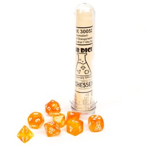 Chessex - Borealis Polyhedral Blood Orange/white Luminary 7 -Die Set (with bonus die)