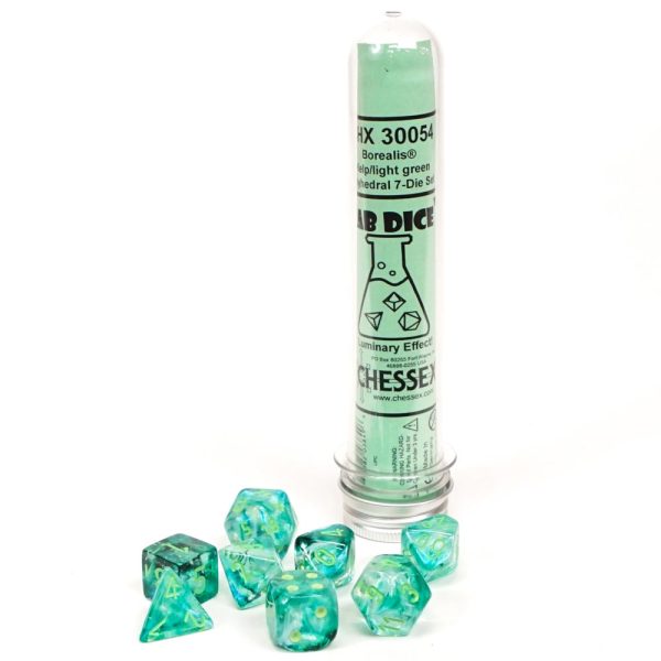 Chessex - Borealis Polyhedral Kelp/light green Luminary 7-Die Set (with bonus die)