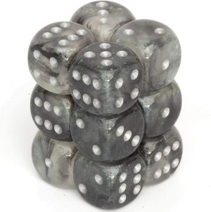 Chessex Borealis 16mm d6 Light Smoke/silver Luminary Dice Block (12 dice)