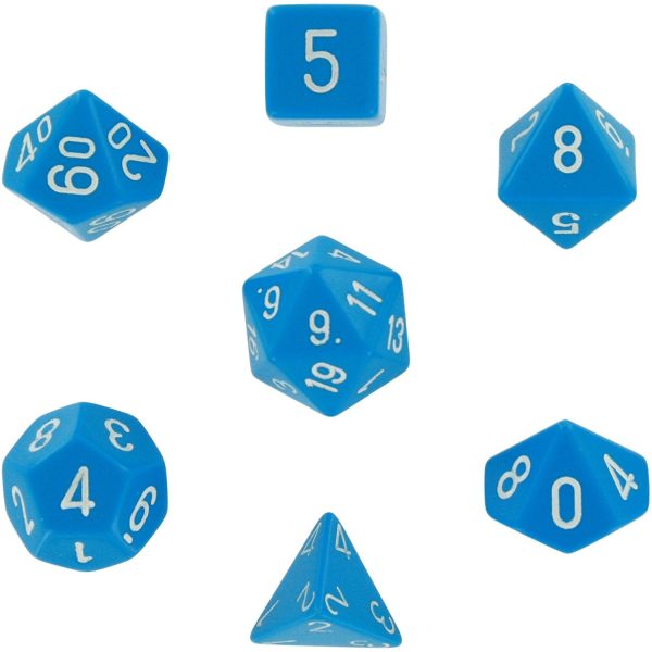 Chessex Opaque Polyhedral 7- Die Sets - Light Blue w/white