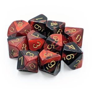 Chessex Σετ Ζάρια 10 D10 - Black-Red w/gold