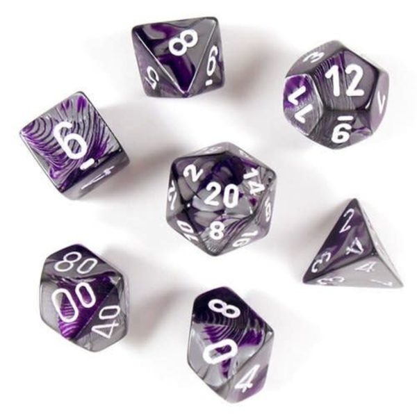 Chessex Gemini Polyhedral 7-Die Set - Purple-Steel w/white