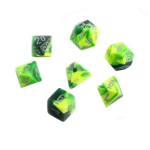 Chessex Gemini Polyhedral 7-Die Set - Green-Yellow w/silver