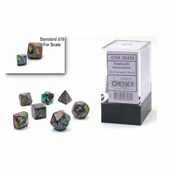 Chessex Festive Mini-Polyhedral Mosaic/yellow 7-Die set