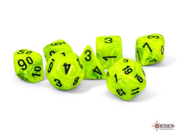 Vortex Mega-Hedral Bright Green/Black Polyhedral 7-Die Set