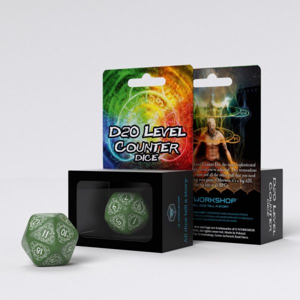 D20 Level Counter Green & White Die