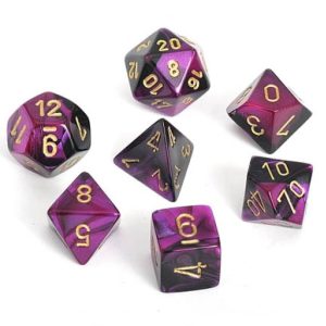 Chessex Gemini Polyhedral 7- Die Set - Black-Purple w/gold