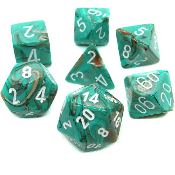 Chessex Marble Polyhedral 7-Die Set - Oxi-Copper w/white