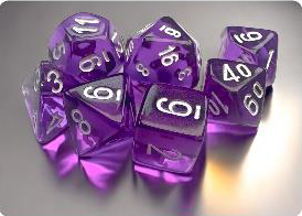 Chessex 7-Die Set Σετ Ζάρια - Translucent Purple/White Mini Polyhedral