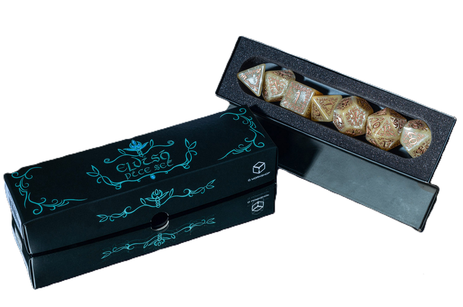 Q-Workshop Elvish Jumbo Dice Set: Shimmering Beige & Copper