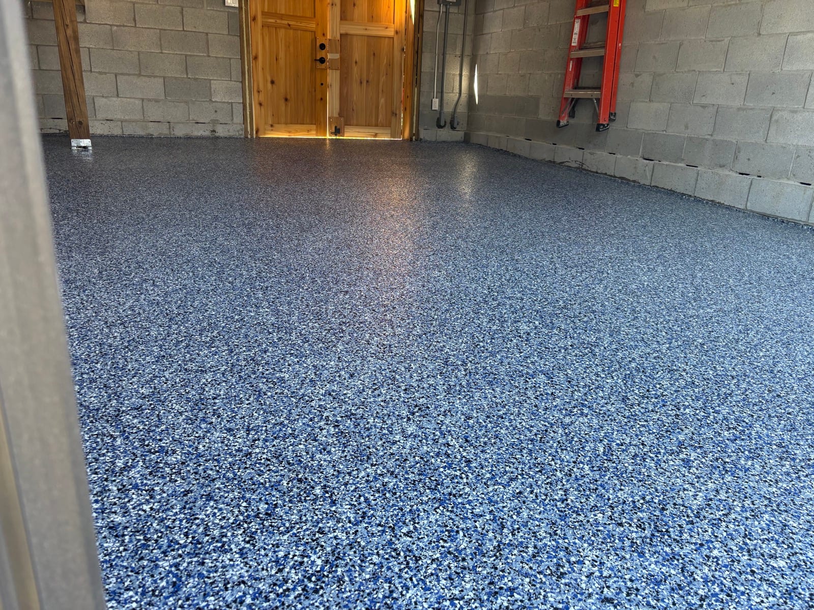 Close view of textured blue epoxy floor surface
