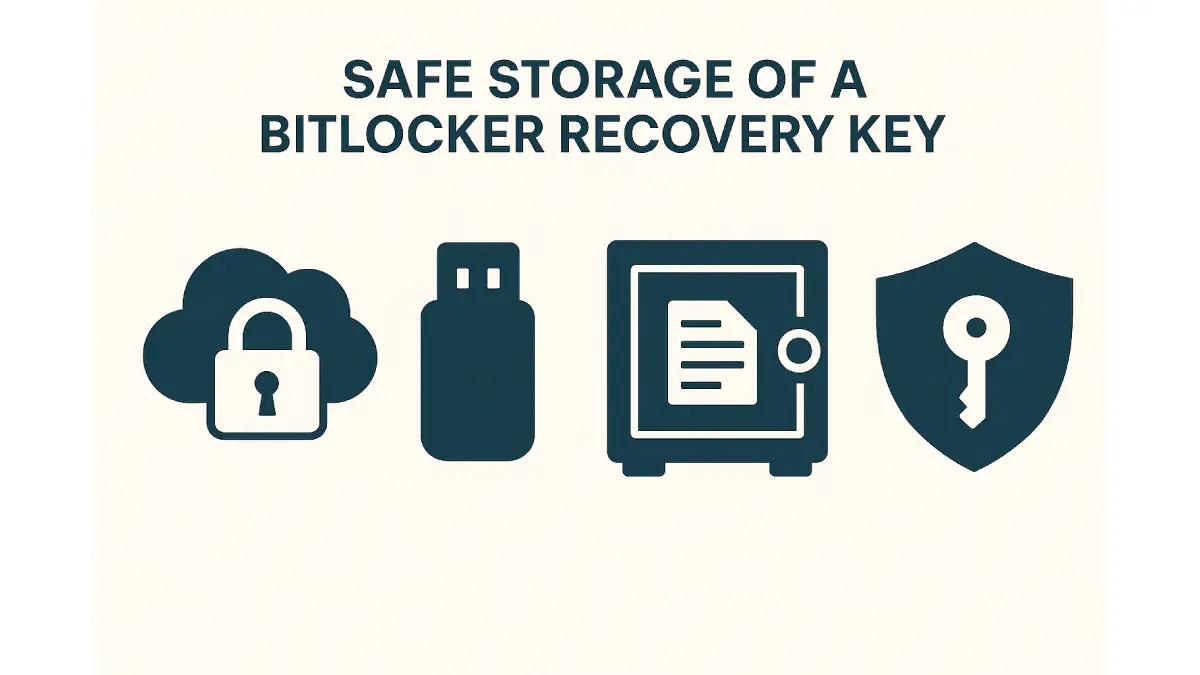 BitLocker 복구 키를 안전하게 저장하기 위한 모범 사례를 보여주는 인포그래픽