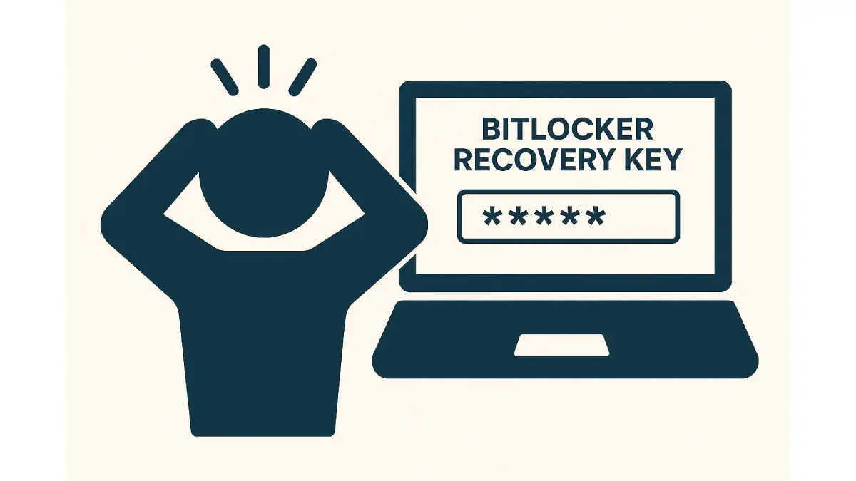 BitLocker 복구 키 문제 해결 과정을 묘사한 그림