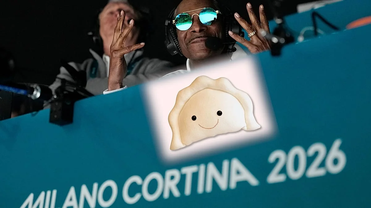 La mascota Pieroguszka llega a Snoop Dogg en los Juegos Olímpicos