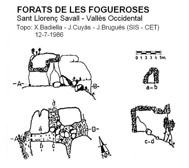 Forats de les Fogueroses: Petita foradada d'uns 25 m. de recorregut a Sant Llorenç del Munt topo Forats de les Fogueroses