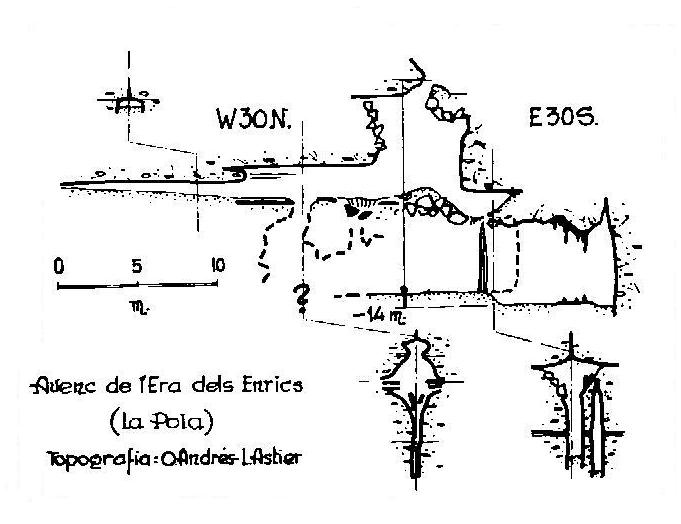 Avenc de l'Era dels Enrics: Petit avenc de 13 m. de profunditat a la Serra de l'Obac topo Avenc de l'Era dels Enrics