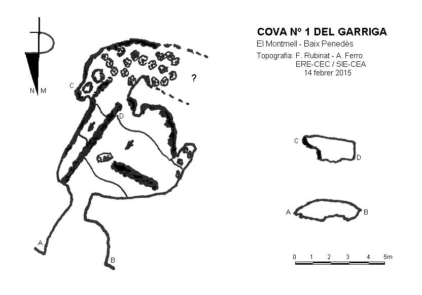 Cova Nº1 del Garriga: Cova d'uns 29 metres de recorregut a les Sansuies (Montmell) topo Cova Nº1 del Garriga