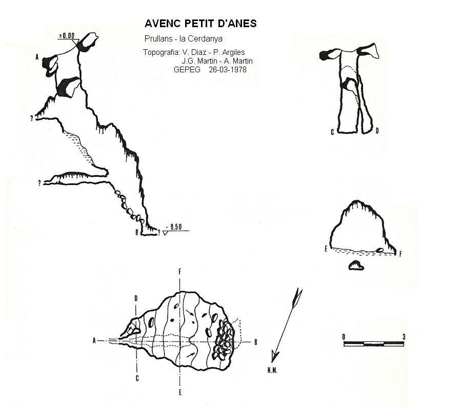 Avenc Petit d'Anes: Petit avenc de 9 metres de fondària a Prullans. topo Avenc Petit d'Anes