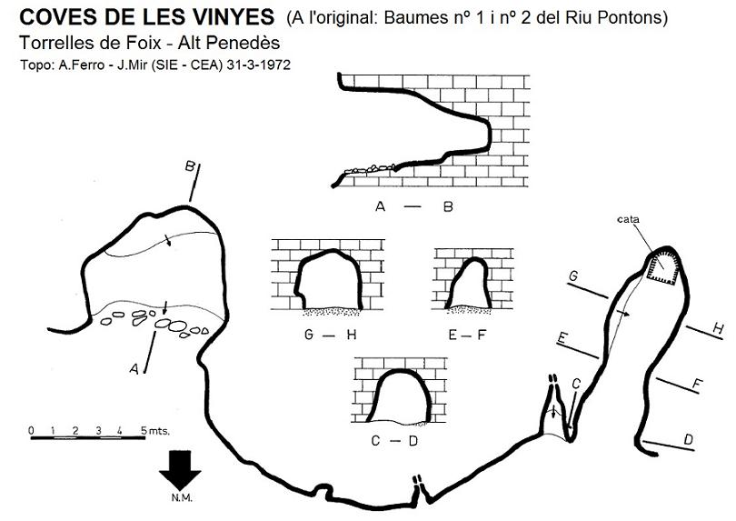 Coves de les Vinyes: Conjunt de dues petites coves, d'interès arqueològic, a Torrelles de Foix topo Coves de les Vinyes