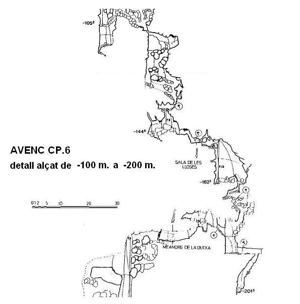 Avenc Cp.6: Important avenc de 283 m. de fondària al vessant S de Mont Caro (el Port) topo Avenc Cp.6