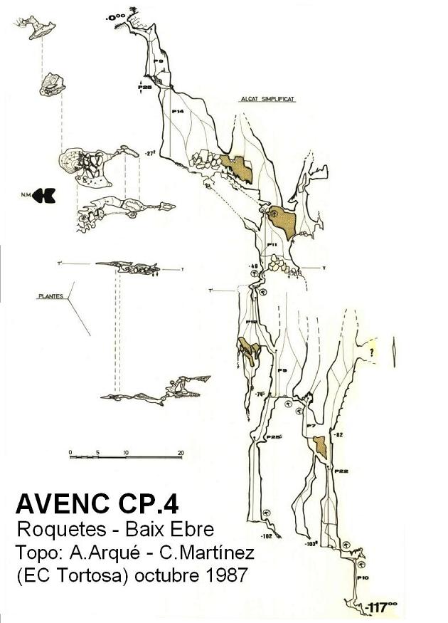 Avenc Cp.4: Important avenc de 117 m. de fondària al vessant sud del Mont Caro (el Port) topo Avenc Cp.4