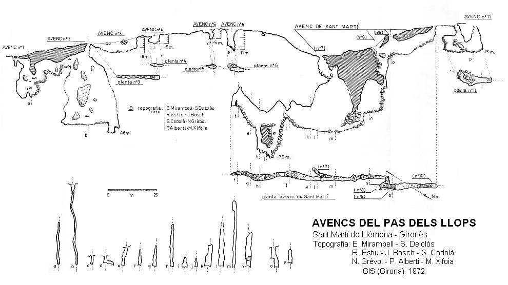 Avenc Nº6 del Pas dels Llops: Avenc d'11 metres de fondària a Sant Martí de Llémena. topo Avenc Nº6 del Pas dels Llops
