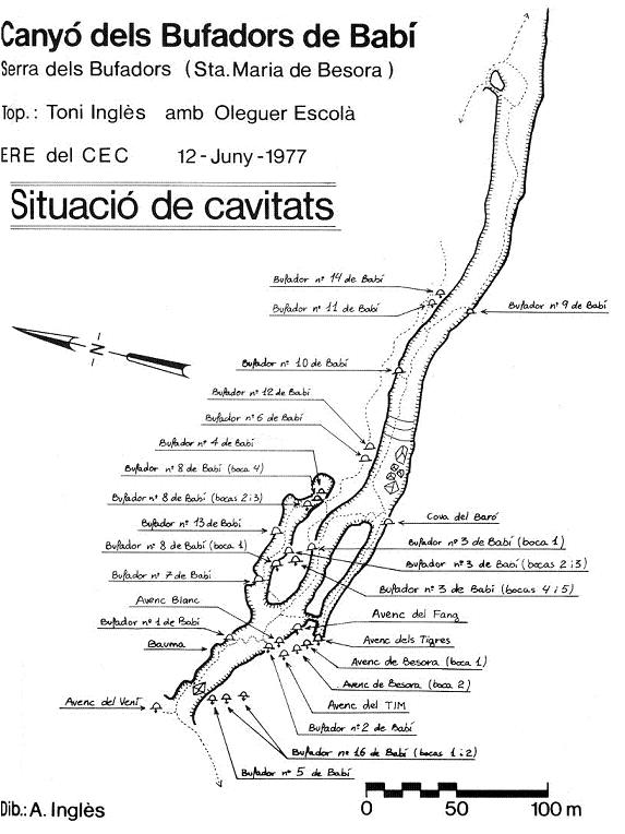 Bufador Nº16 de Beví: Cavitat de 52 metres de recorregut a Santa Maria de Besora. topo Bufador Nº16 de Beví