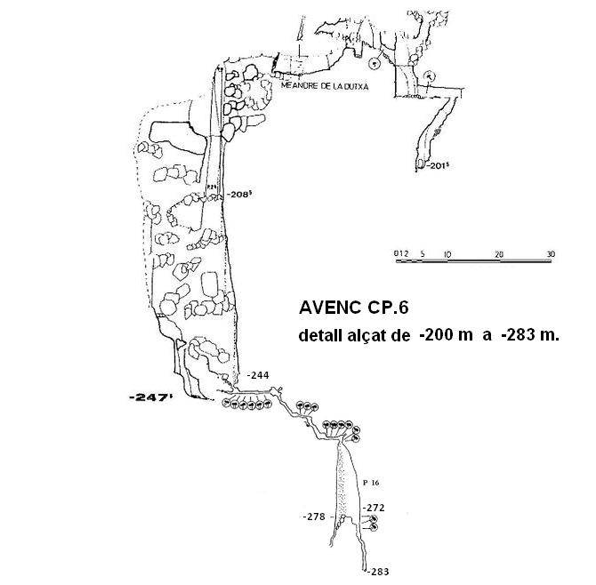 Avenc Cp.6: Important avenc de 283 m. de fondària al vessant S de Mont Caro (el Port) topo Avenc Cp.6