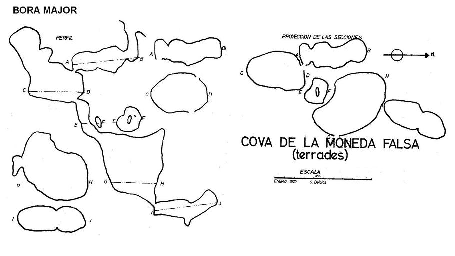 Bora Major: Coneguda cova d'uns 45 m. de recorregut a Terrades (Alt Empordà) topo Bora Major