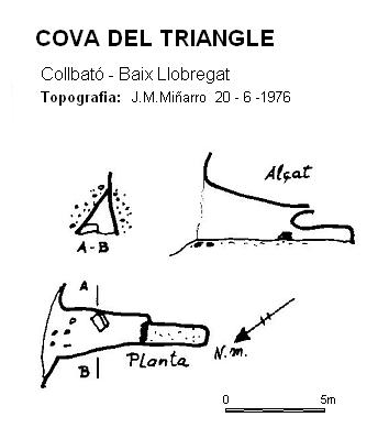 Cova del Triangle: Petita cova de 8 metres de llargada, prop del monestir i al municipi de Collbató topo Cova del Triangle