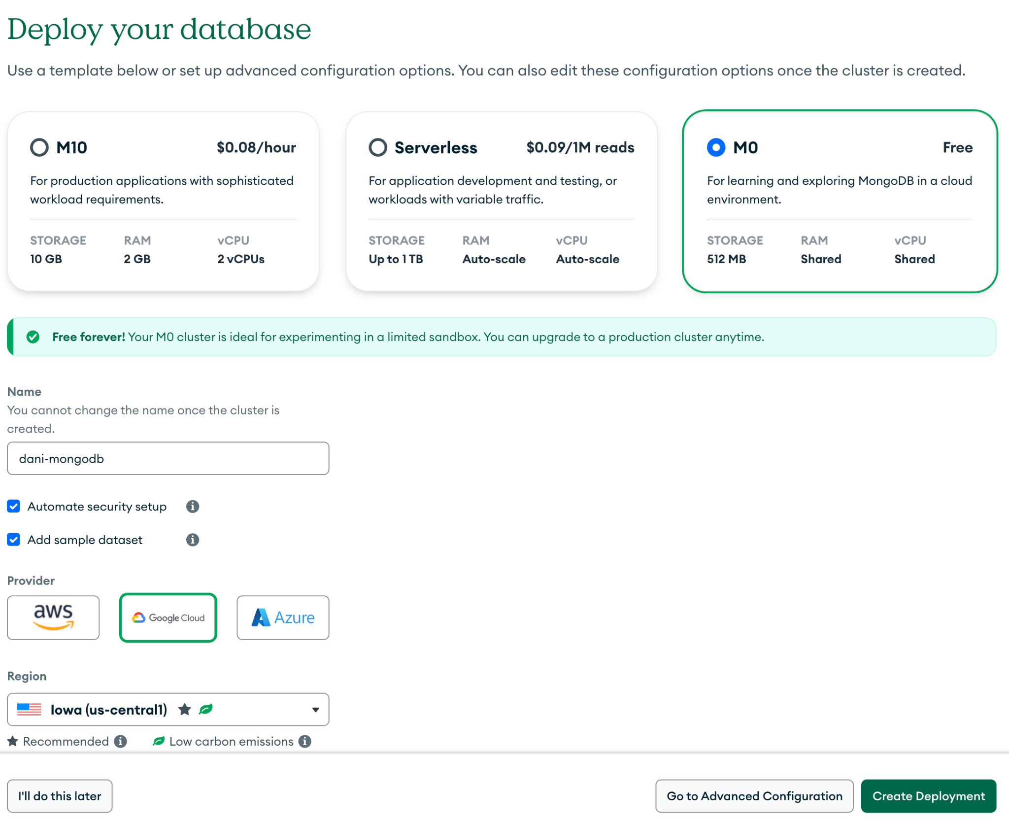 MongoDB deployment options