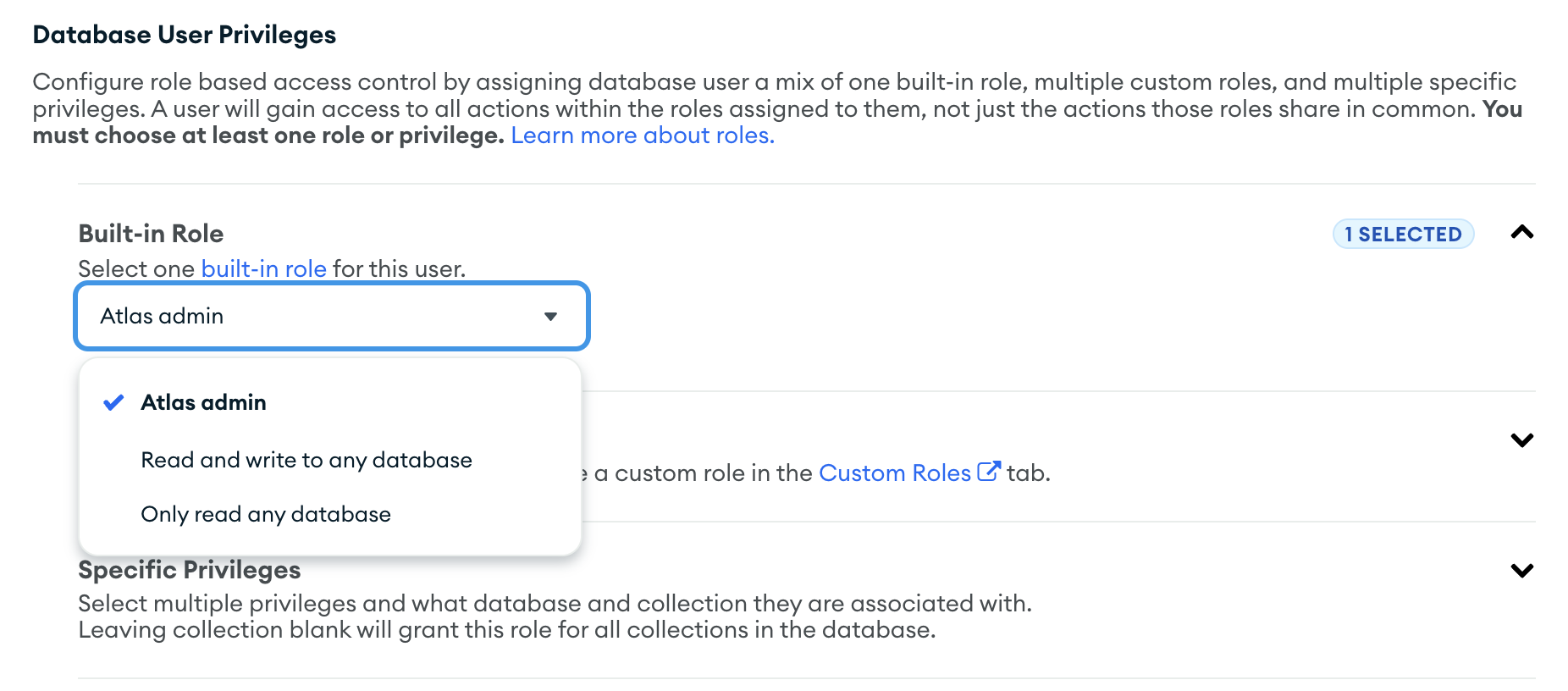 MongoDB built-in roles