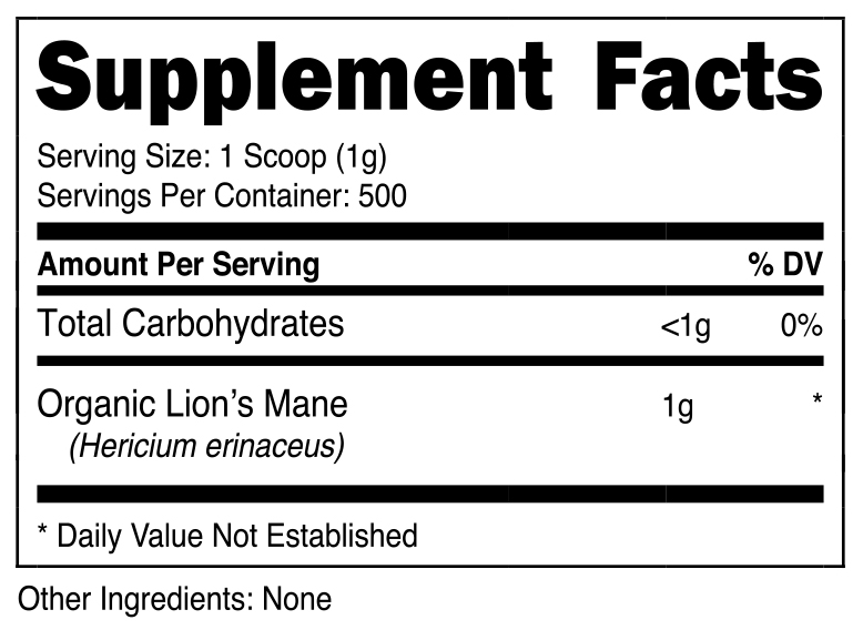 Organic Lion's Mane Powder SuppFacts