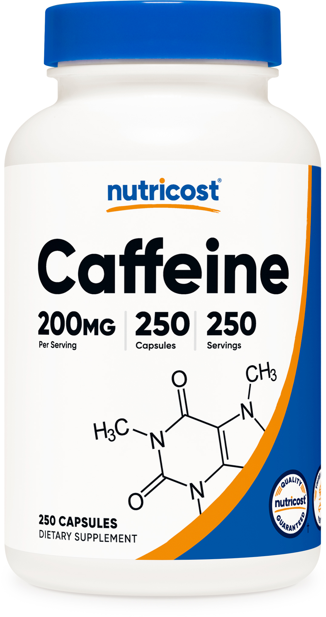 nutricost caffeine 200mg 250 capsules bottle