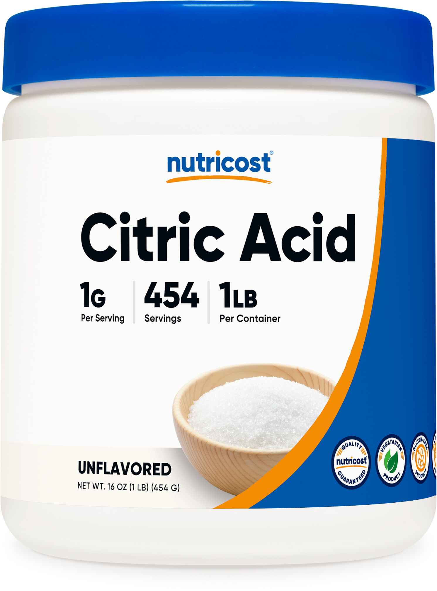 nutricost citric acid 1 pound bottle