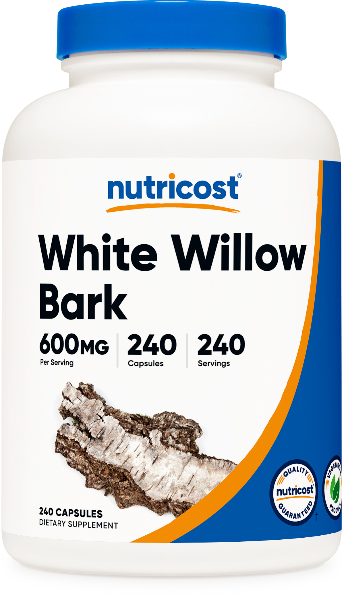 nutricost white willow bark 15% salicin 600mg 240 capsules bottle