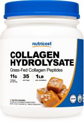 nutricost grass fed collagen hydrolysate powder salted caramel 1 pound bottle