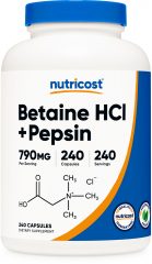 nutricost betaine hcl pepsin 790mg 240 capsules bottle