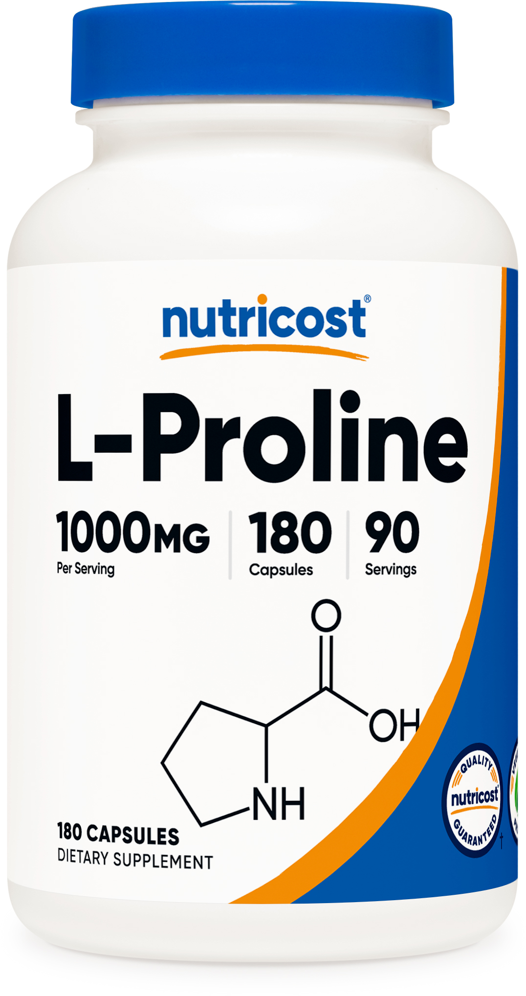 nutricost l-proline 1000mg 180 capsules 90 servings bottle