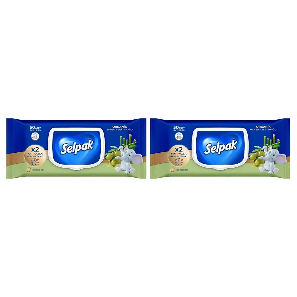 Selpak Organik Bambu Zeytinyağlı Islak Mendil 1x50 2li paket