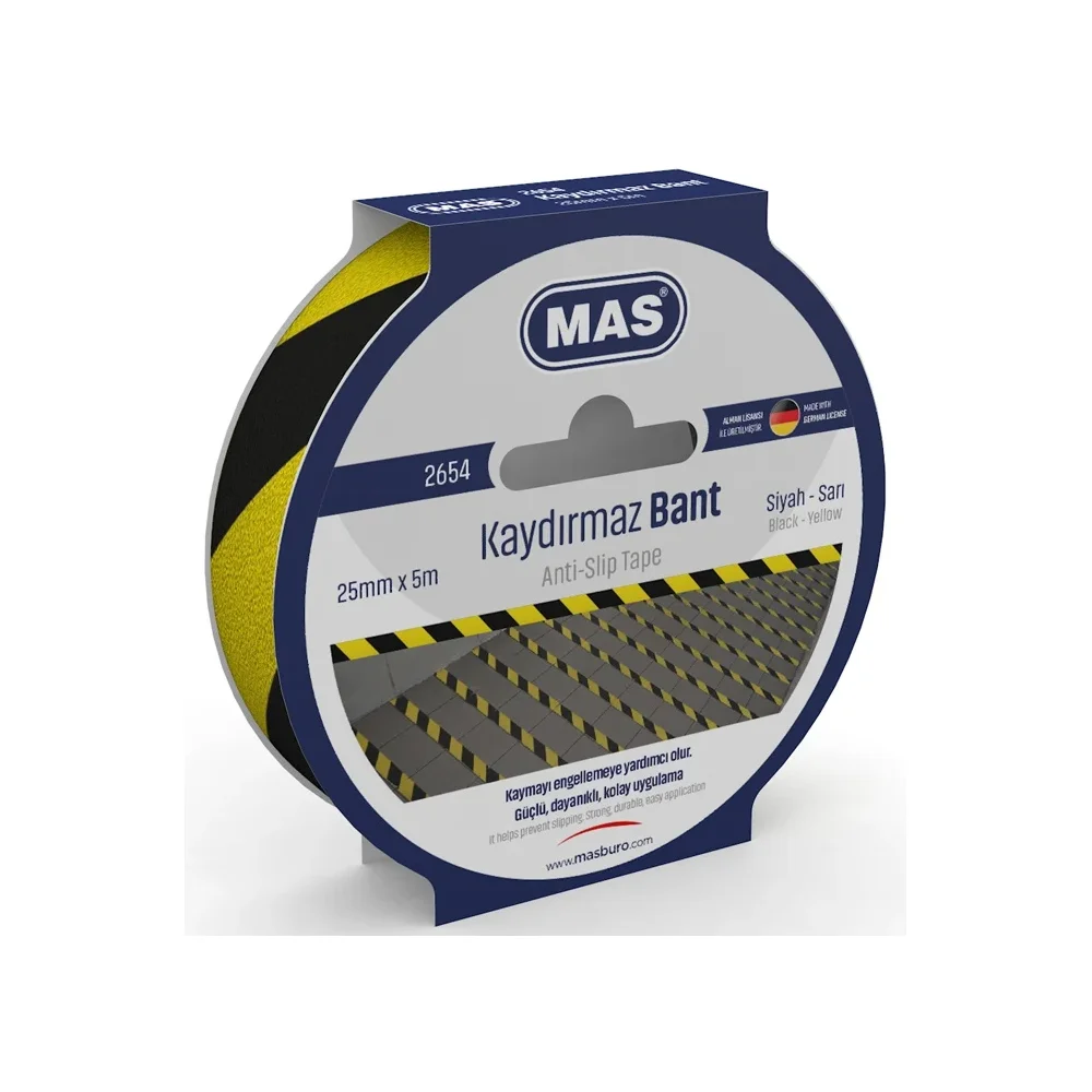 MAS 2654 Kaydırmaz Bant 25mm x 5m Sarı&Siyah