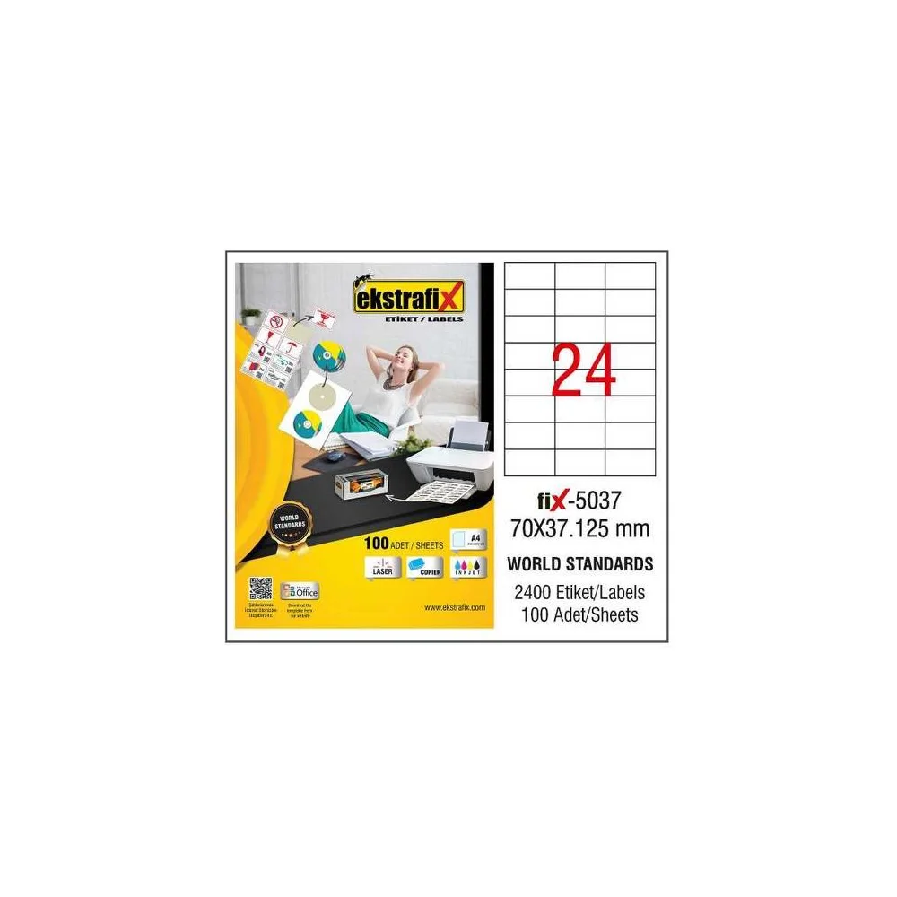 Ekstrafix Laser Etiket ( Fix-5037 ) 70x37,125 mm