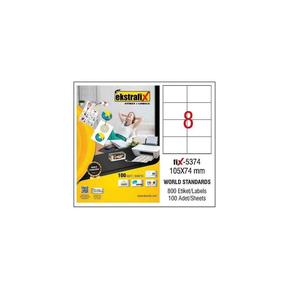 Ekstrafix Laser Etiket ( Fix-5374 ) 105x74 mm