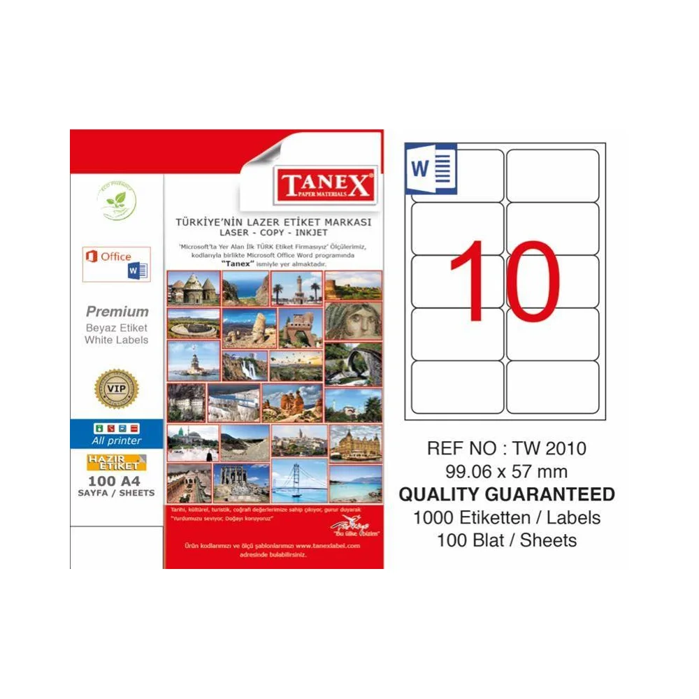 Tanex TW-2010 Yazıcı Etiketi 99 x 57 mm 1.000 Adet - Beyaz