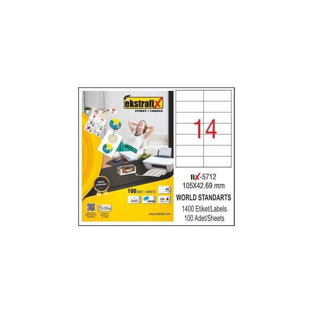 Ekstrafix Laser Etiket ( Fix-5712 ) 105x42,69 mm