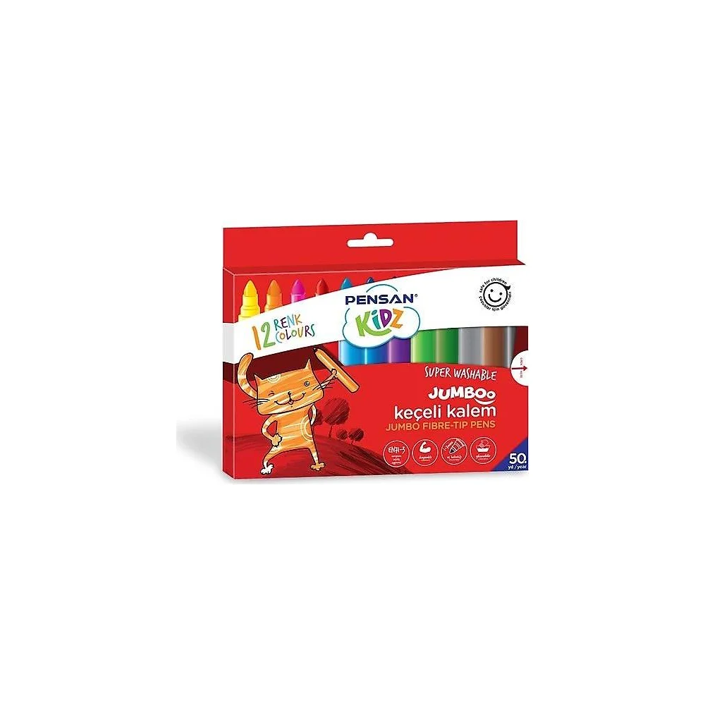 Pensan Kidz Yıkanabilir Keçeli Kalem Jumbo 12 Renk
